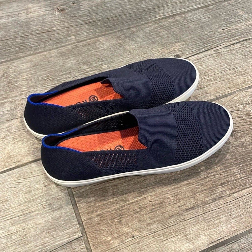 Rothy's Navy Slip-On Sneakers with Orange Insole
